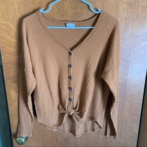 Waffle Knit Button Up w/ Tie Front